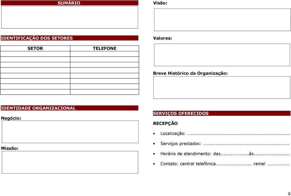 Negócio: SERVIÇOS OFERECIDOS RECEPÇÃO Localização:.