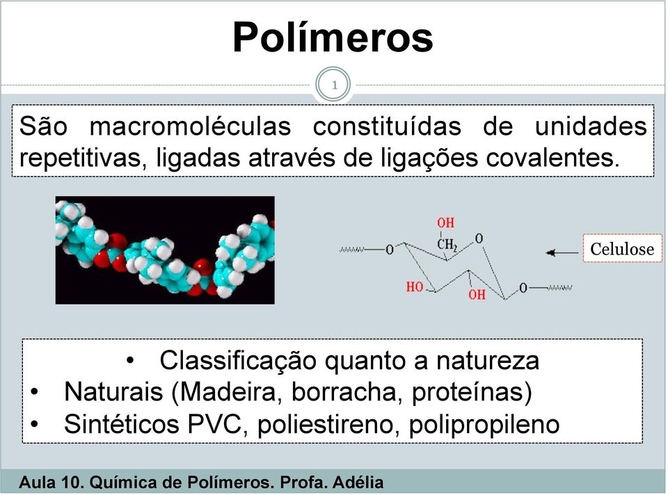 Celulose Classificação quanto a natureza Naturais (Madeira, borracha,
