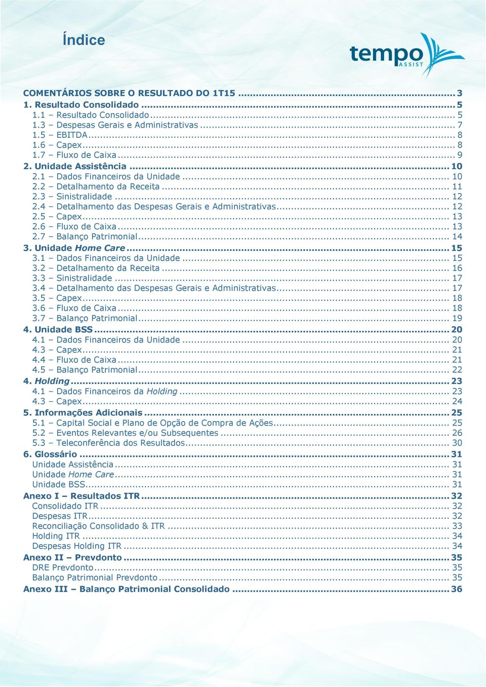 .. 13 2.6 Fluxo de Caixa... 13 2.7 Balanço Patrimonial... 14 3. Unidade Home Care... 15 3.1 Dados Financeiros da Unidade... 15 3.2 Detalhamento da Receita... 16 3.3 Sinistralidade... 17 3.