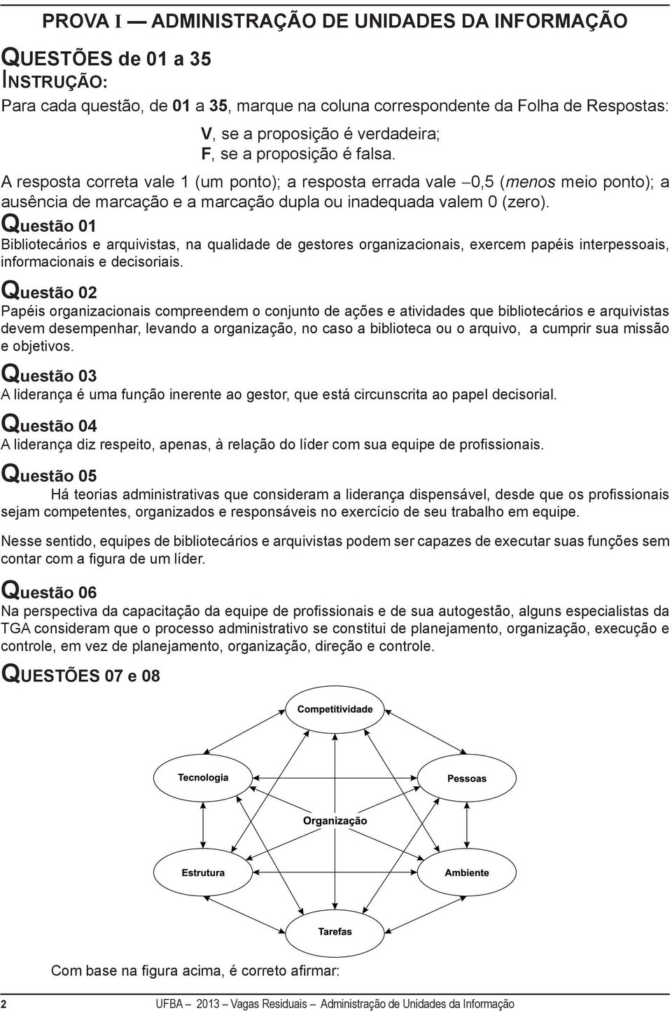 Questão 01 Bibliotecários e arquivistas, na qualidade de gestores organizacionais, exercem papéis interpessoais, informacionais e decisoriais.