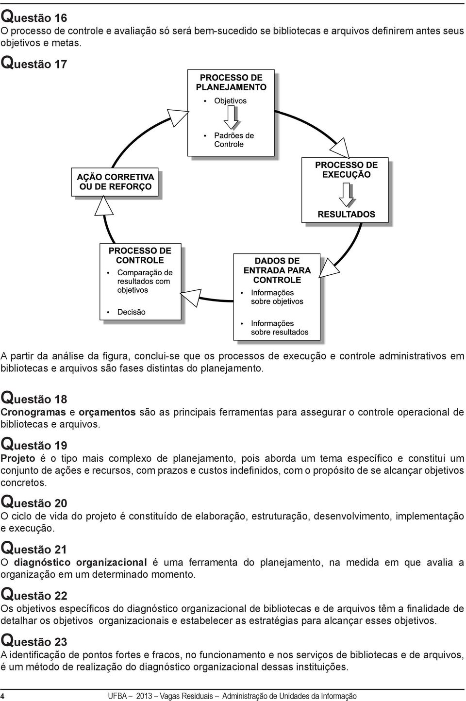 Questão 18 Cronogramas e orçamentos são as principais ferramentas para assegurar o controle operacional de bibliotecas e arquivos.