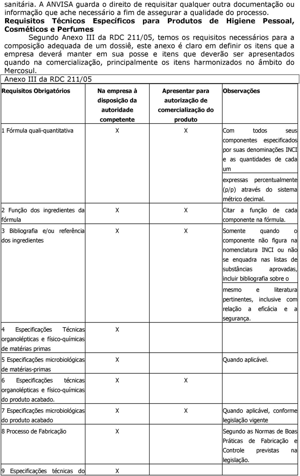anexo é claro em definir os itens que a empresa deverá manter em sua posse e itens que deverão ser apresentados quando na comercialização, principalmente os itens harmonizados no âmbito do Mercosul.
