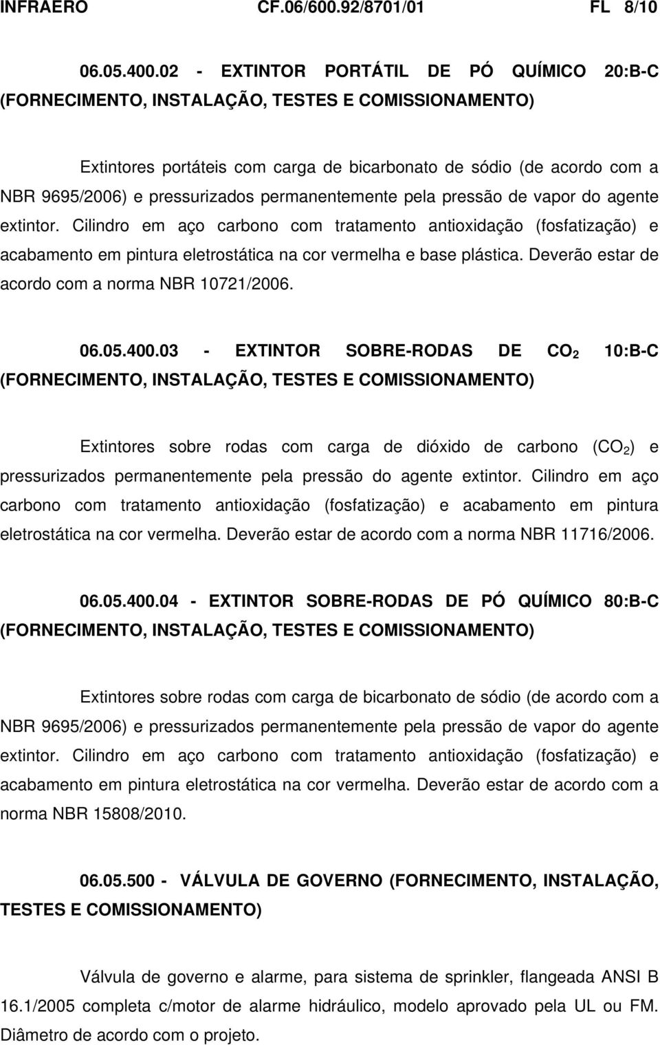 extintor. Cilindro em aço carbono com tratamento antioxidação (fosfatização) e acabamento em pintura eletrostática na cor vermelha e base plástica. Deverão estar de acordo com a norma NBR 10721/2006.