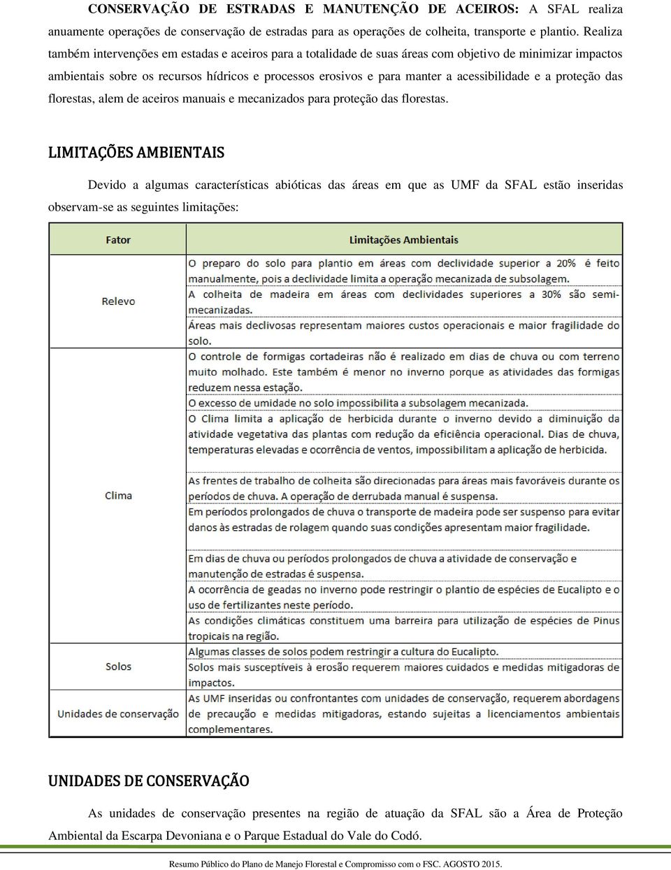 acessibilidade e a proteção das florestas, alem de aceiros manuais e mecanizados para proteção das florestas.