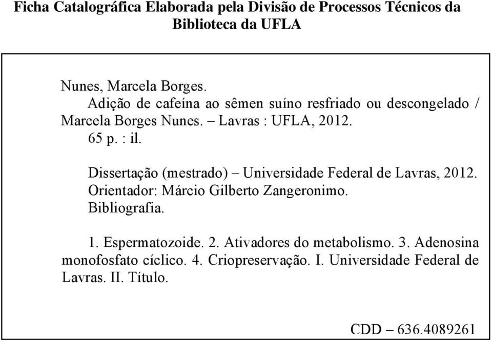 Dissertação (mestrado) Universidade Federal de Lavras, 2012. Orientador: Márcio Gilberto Zangeronimo. Bibliografia. 1.