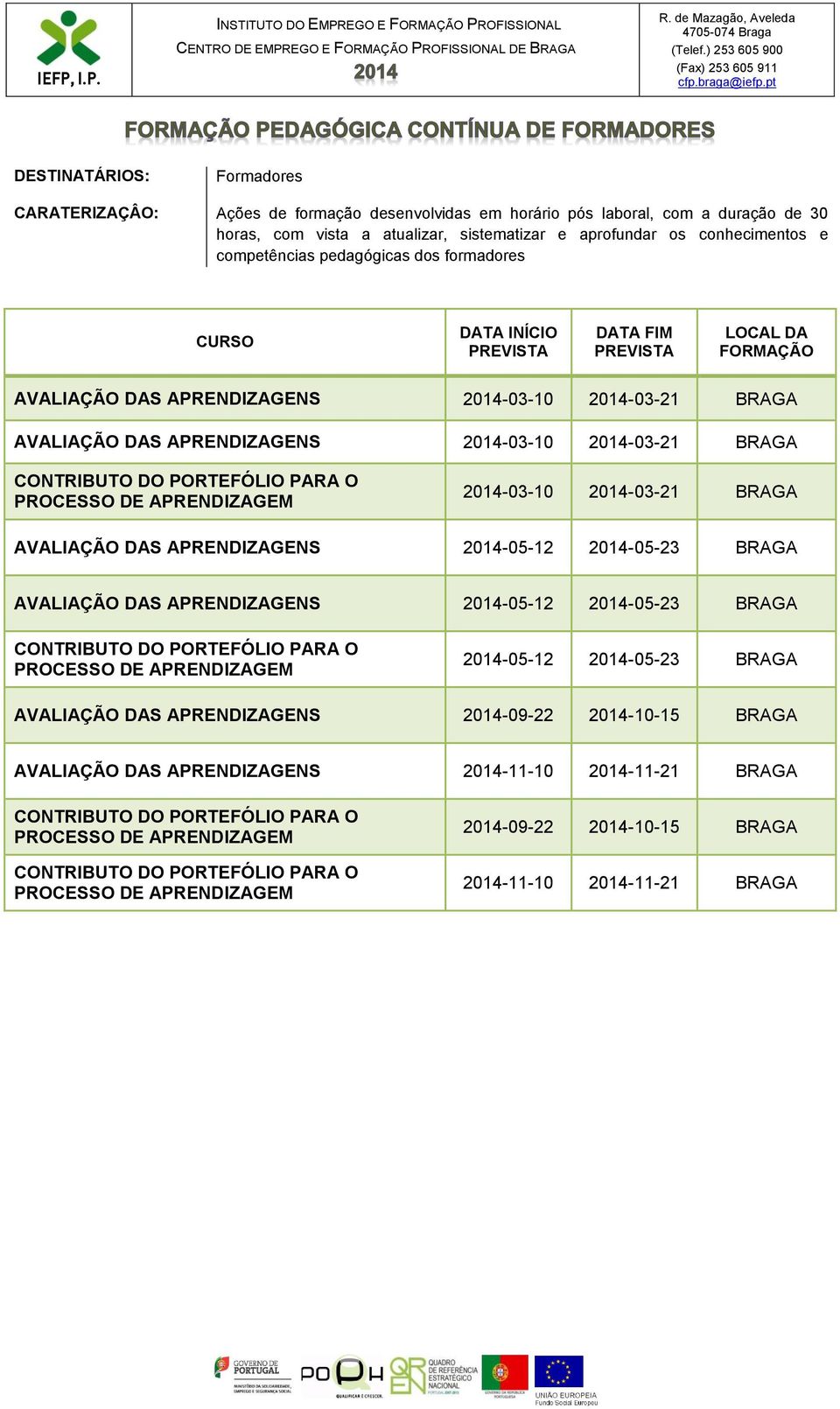 conhecimentos e competências pedagógicas dos formadores AVALIAÇÃO DAS APRENDIZAGENS 2014-03-10 2014-03-21 BRAGA AVALIAÇÃO DAS APRENDIZAGENS 2014-03-10 2014-03-21 BRAGA CONTRIBUTO DO PORTEFÓLIO PARA O