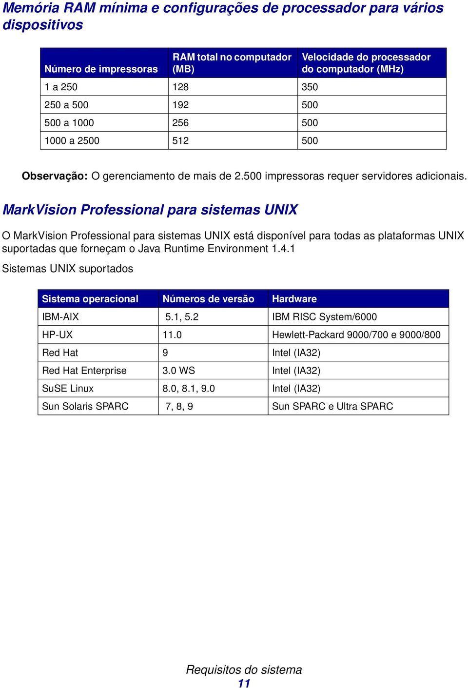 MarkVision Professional para sistemas UNIX O MarkVision Professional para sistemas UNIX está disponível para todas as plataformas UNIX suportadas que forneçam o Java Runtime Environment 1.4.