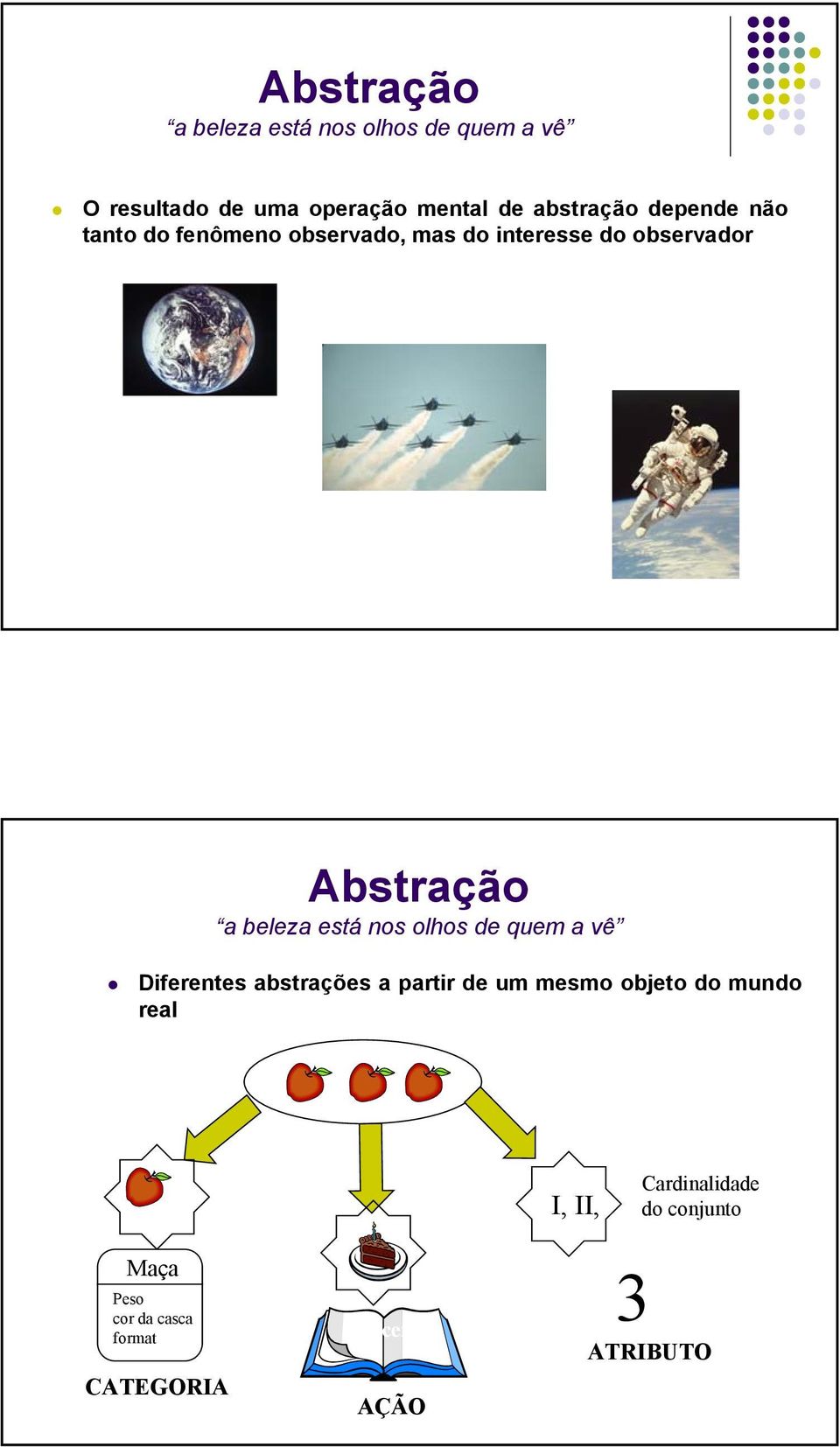 beleza está nos olhos de quem a vê Diferentes abstrações a partir de um mesmo objeto do mundo