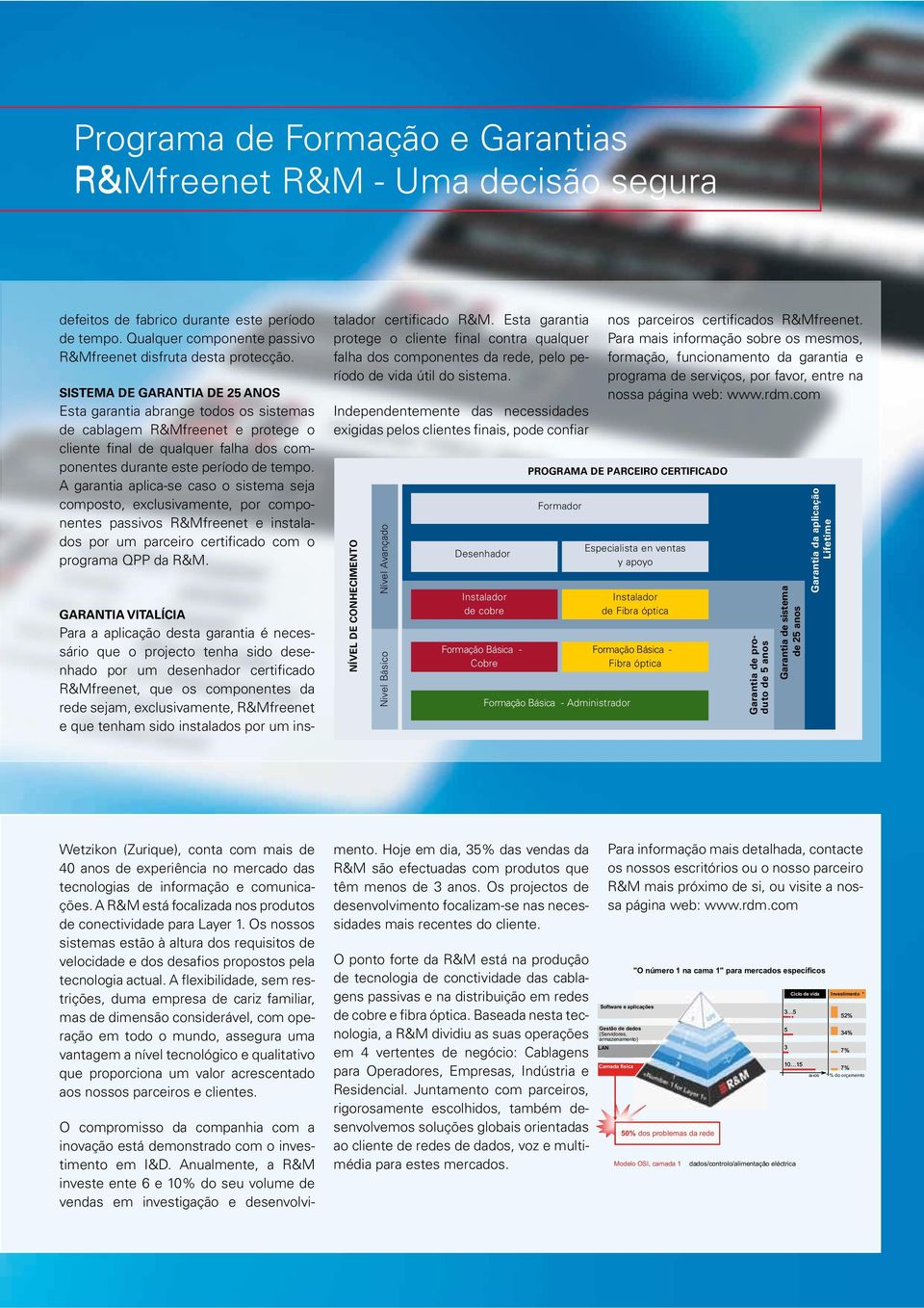 A garantia aplica-se caso o sistema seja composto, exclusivamente, por componentes passivos R&Mfreenet e instalados por um parceiro certificado com o programa QPP da R&M.