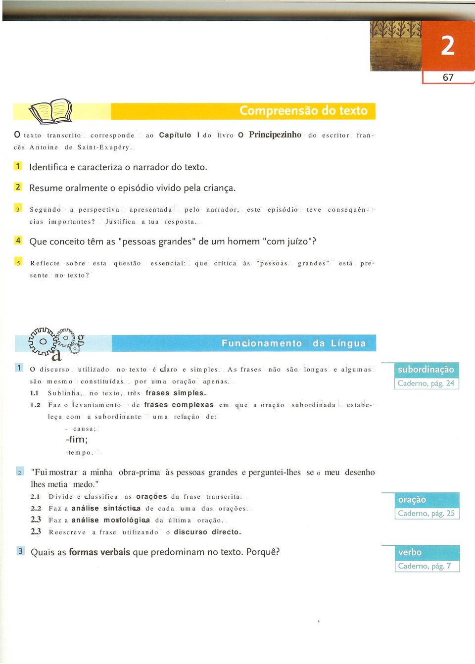 5 Reflecte sobre esta questão essencial: que crítica às "pessoas grandes" está presente no texto? Funcionamento da Língua o discurso utilizado no texto é claro e simples.