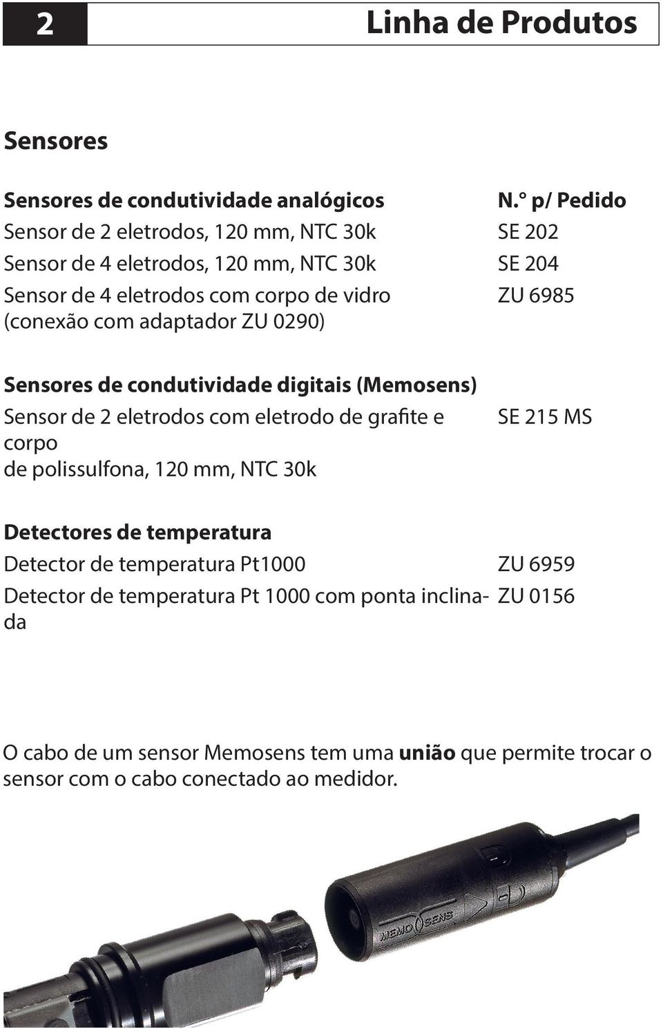 (conexão com adaptador ZU 0290) Sensores de condutividade digitais (Memosens) Sensor de 2 eletrodos com eletrodo de grafite e corpo de polissulfona, 120