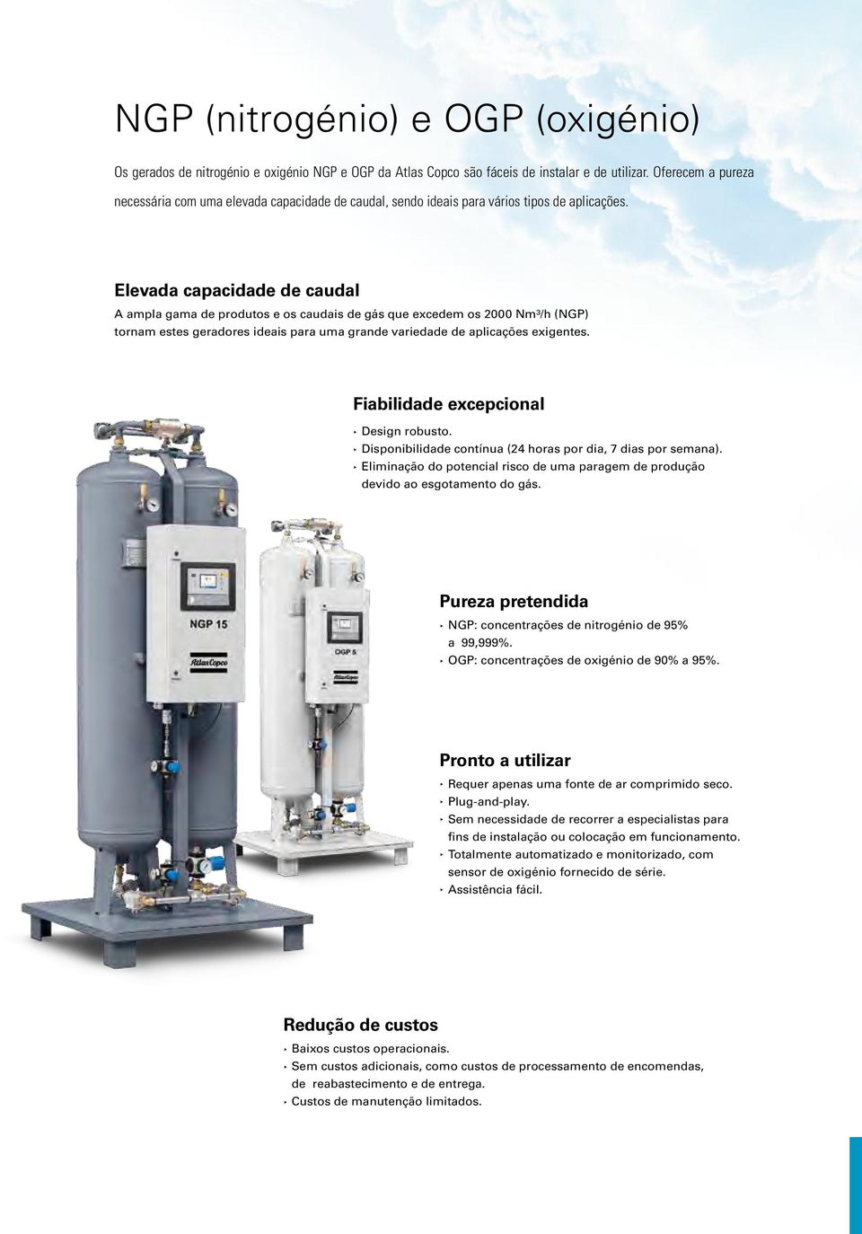 Elevada capacidade de caudal A ampla gama de produtos e os caudais de gás que excedem os 2000 Nm³/h (NGP) tornam estes geradores ideais para uma grande variedade de aplicações exigentes.