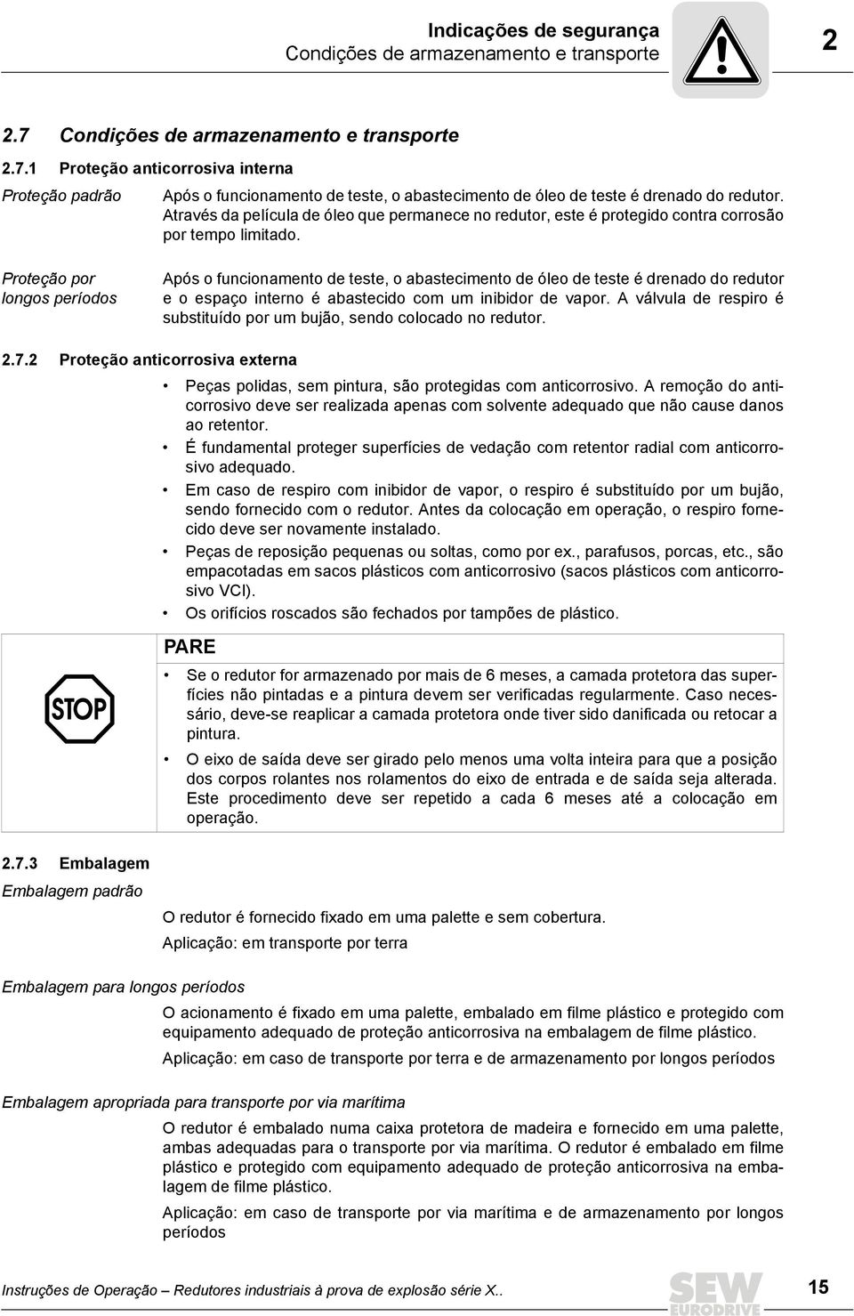 Através da película de óleo que permanece no redutor, este é protegido contra corrosão por tempo limitado.