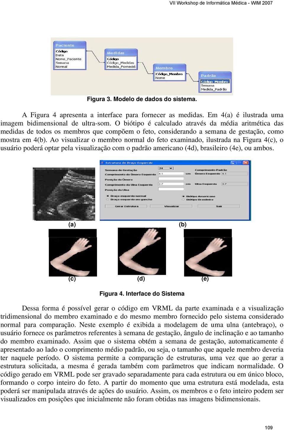 Ao visualizar o membro normal do feto examinado, ilustrada na Figura 4(c), o usuário poderá optar pela visualização com o padrão americano (4d), brasileiro (4e), ou ambos.