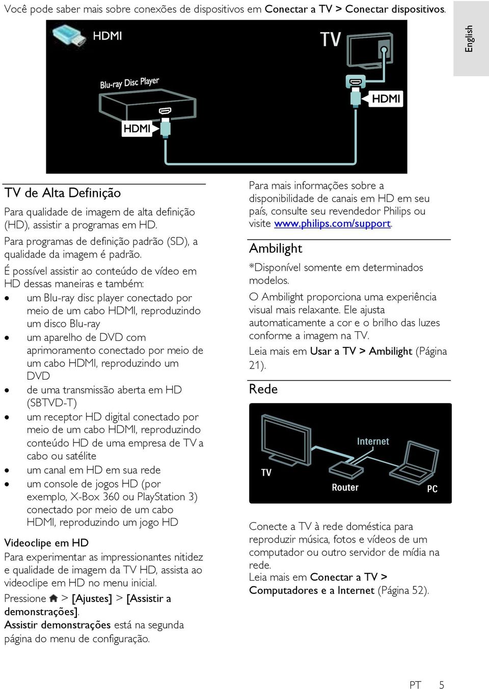 É possível assistir ao conteúdo de vídeo em HD dessas maneiras e também: um Blu-ray disc player conectado por meio de um cabo HDMI, reproduzindo um disco Blu-ray um aparelho de DVD com aprimoramento