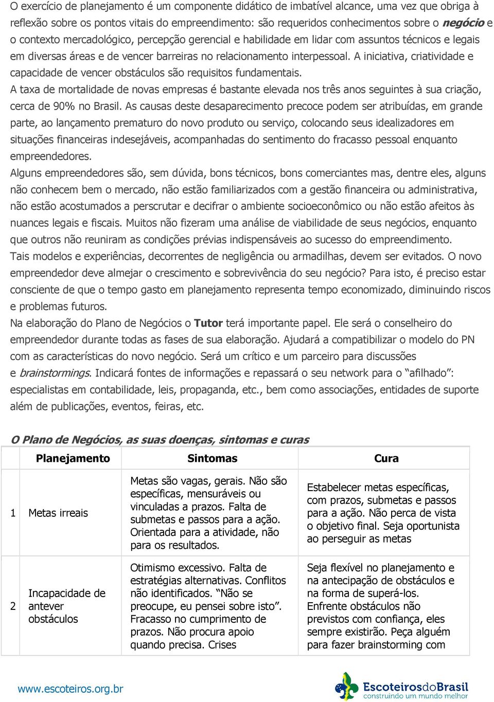 A iniciativa, criatividade e capacidade de vencer obstáculos são requisitos fundamentais.