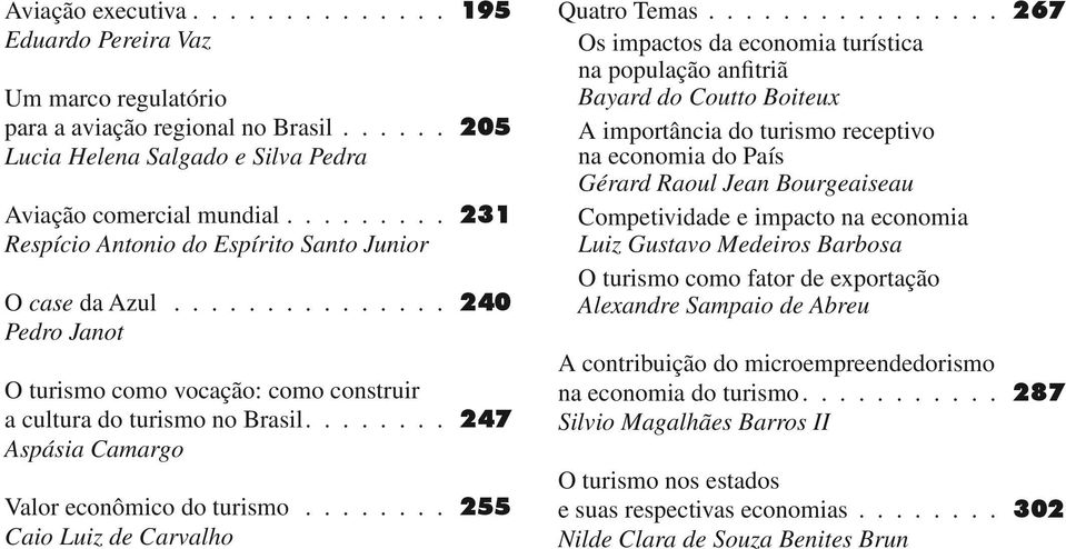 ....... 247 Aspásia Camargo Valor econômico do turismo......... 255 Caio Luiz de Carvalho Quatro Temas.