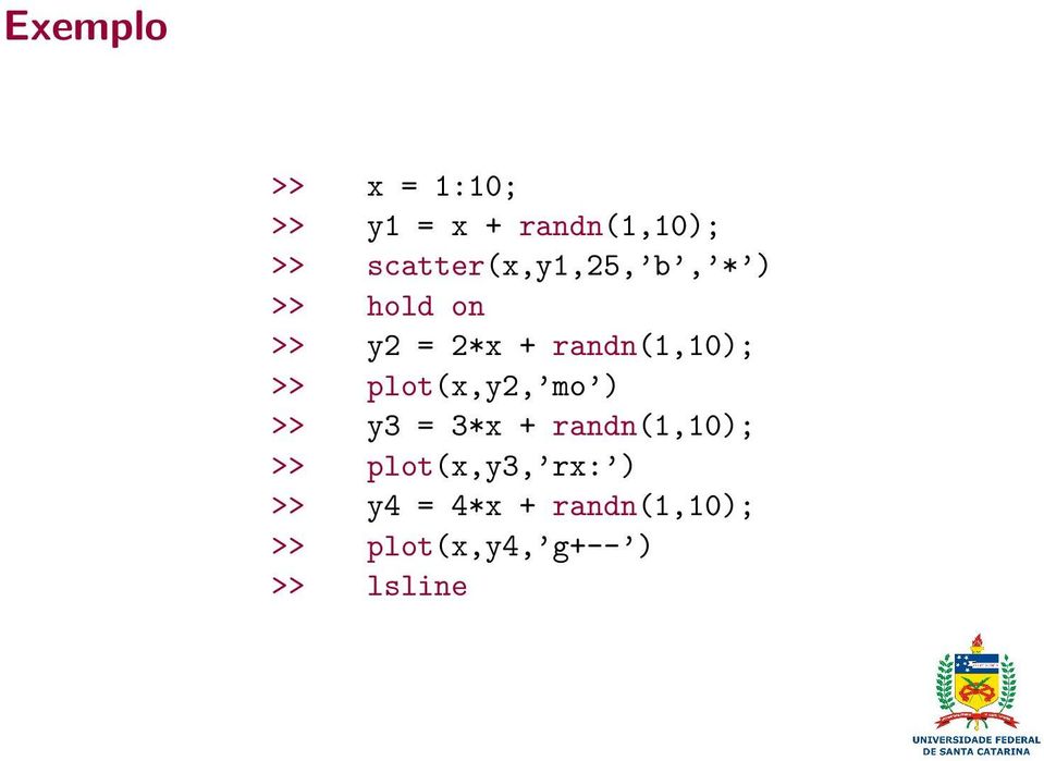 randn(1,10); >> plot(x,y2, mo ) >> y3 = 3*x + randn(1,10);