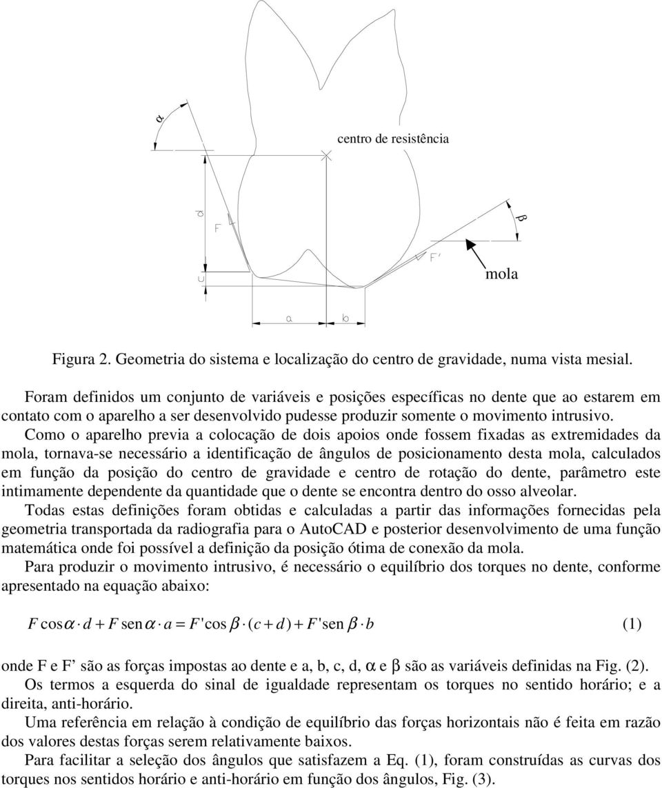 Como o aparelho previa a colocação de dois apoios onde fossem fixadas as extremidades da mola, tornava-se necessário a identificação de ângulos de posicionamento desta mola, calculados em função da