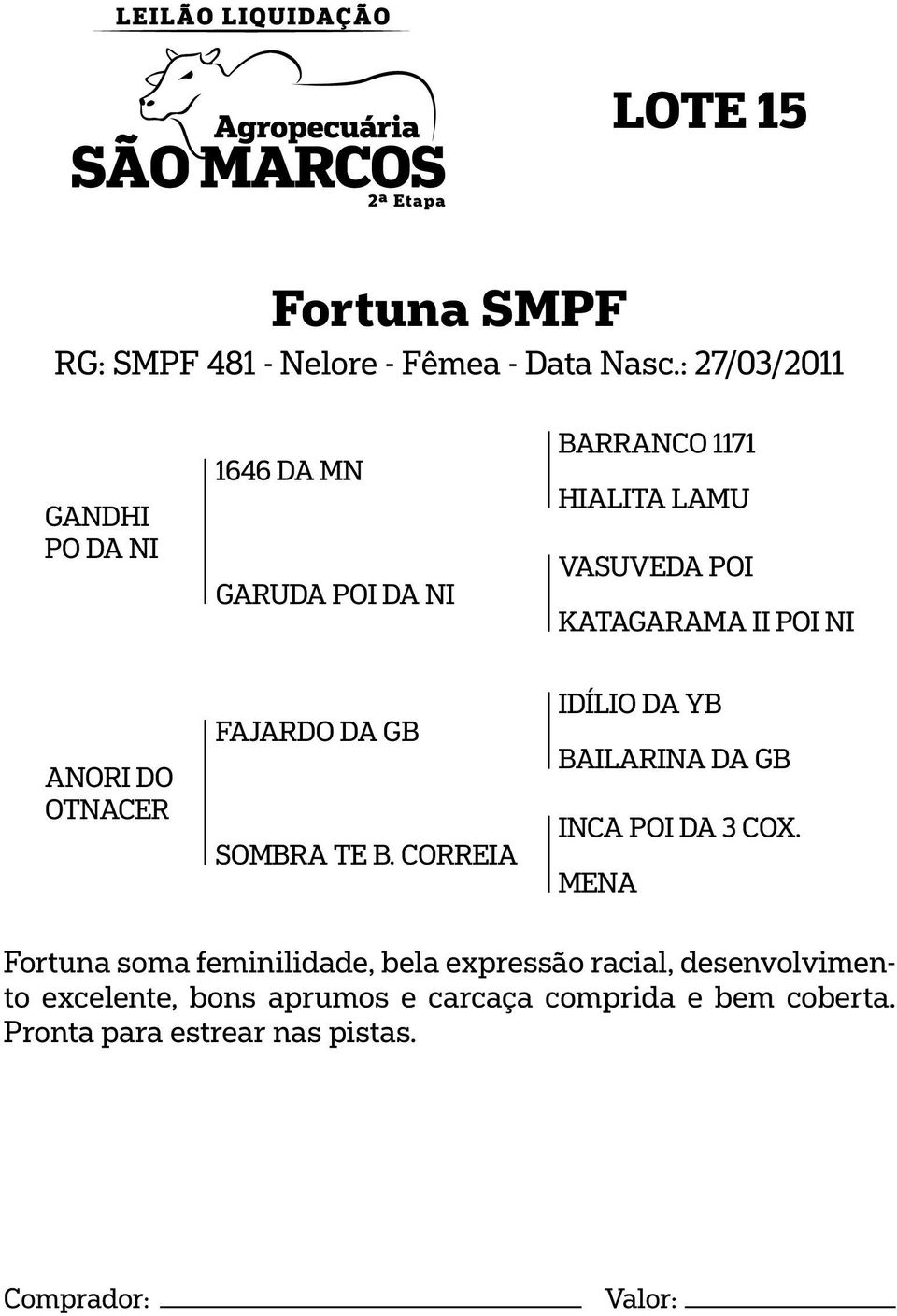 POI NI ANORI DO OTNACER FAJARDO DA GB SOMBRA TE B. CORREIA IDÍLIO DA YB BAILARINA DA GB INCA POI DA 3 COX.