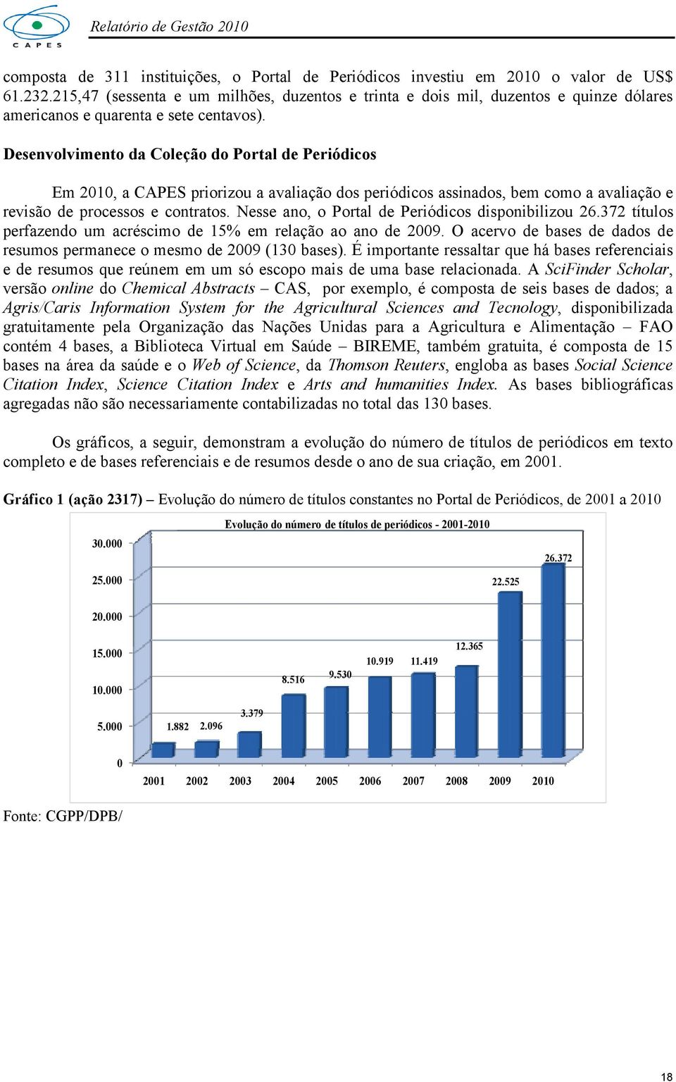 Desenvolvimento da Coleção do Portal de Periódicos Em 2010, a CAPES priorizou a avaliação dos periódicos assinados, bem como a avaliação e revisão de processos e contratos.