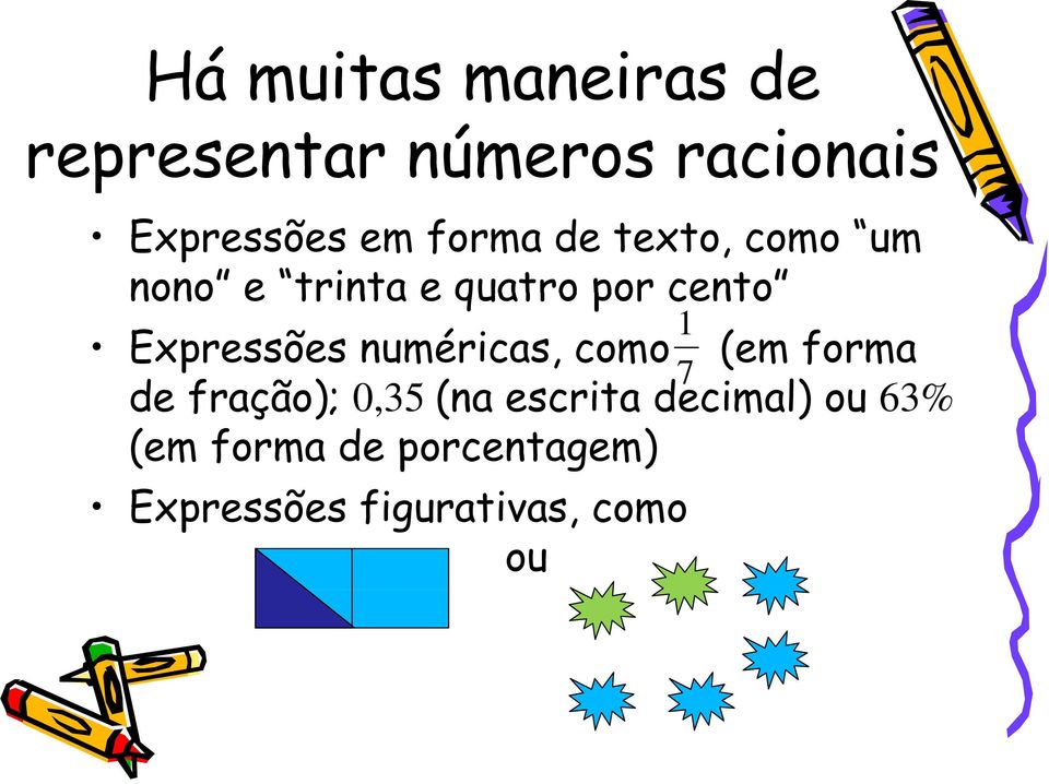 Expressões numéricas, como (em forma de fração); 0,35(na escrita