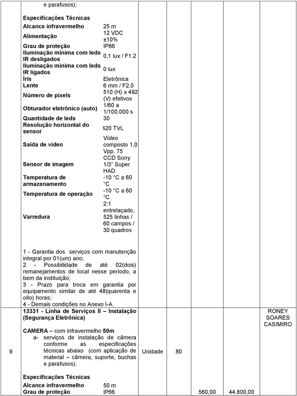 000 s Quantidade de leds 30 Resolução horizontal do 420 TVL sensor Vídeo Saída de vídeo composto 1,0 Vpp, 75 CCD Sony Sensor de imagem 1/3 Super HAD Temperatura de -10 C a 60 armazenamento C -10 C a