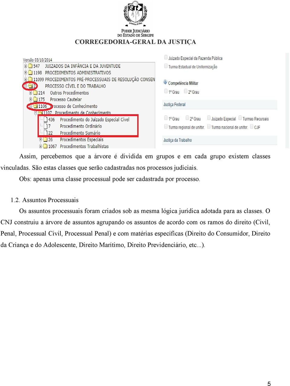 Assuntos Processuais Os assuntos processuais foram criados sob as mesma lógica jurídica adotada para as classes.