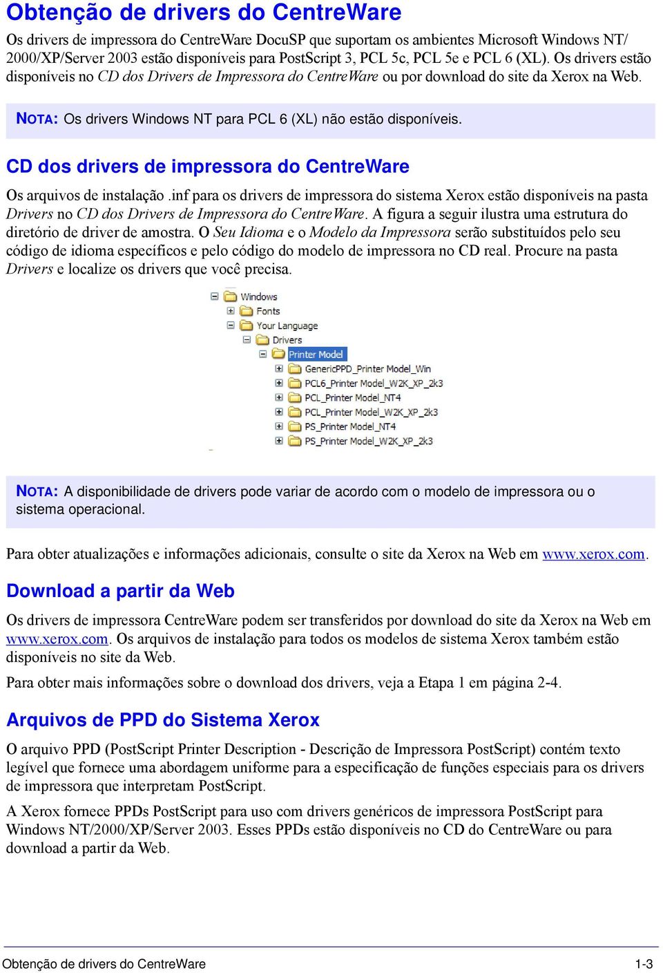 CD dos drivers de impressora do CentreWare Os arquivos de instalação.