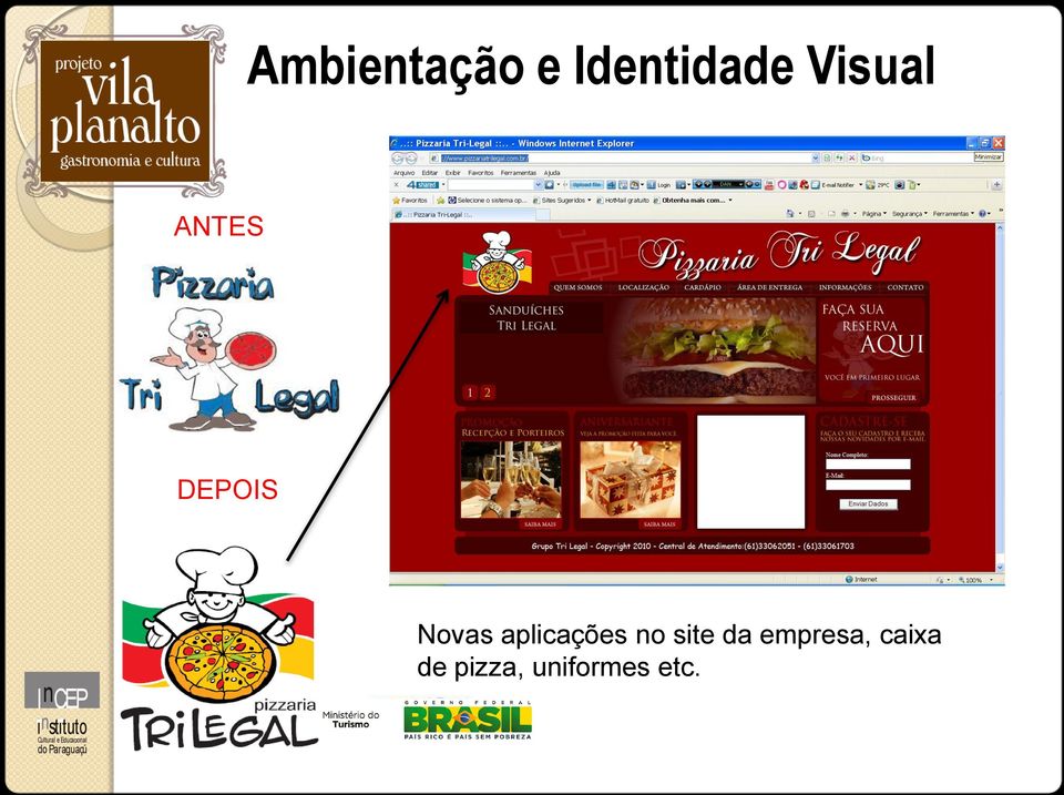 aplicações no site da