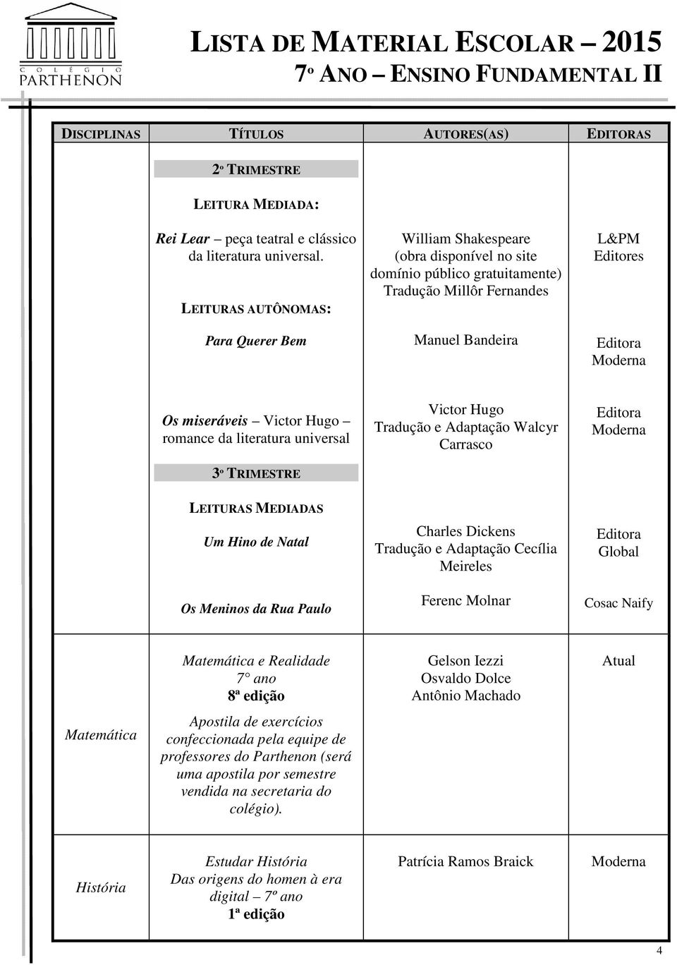 romance da literatura universal Victor Hugo Tradução e Adaptação Walcyr Carrasco 3º TRIMESTRE LEITURAS MEDIADAS Um Hino de Natal Charles Dickens Tradução e Adaptação Cecília Meireles Global Os