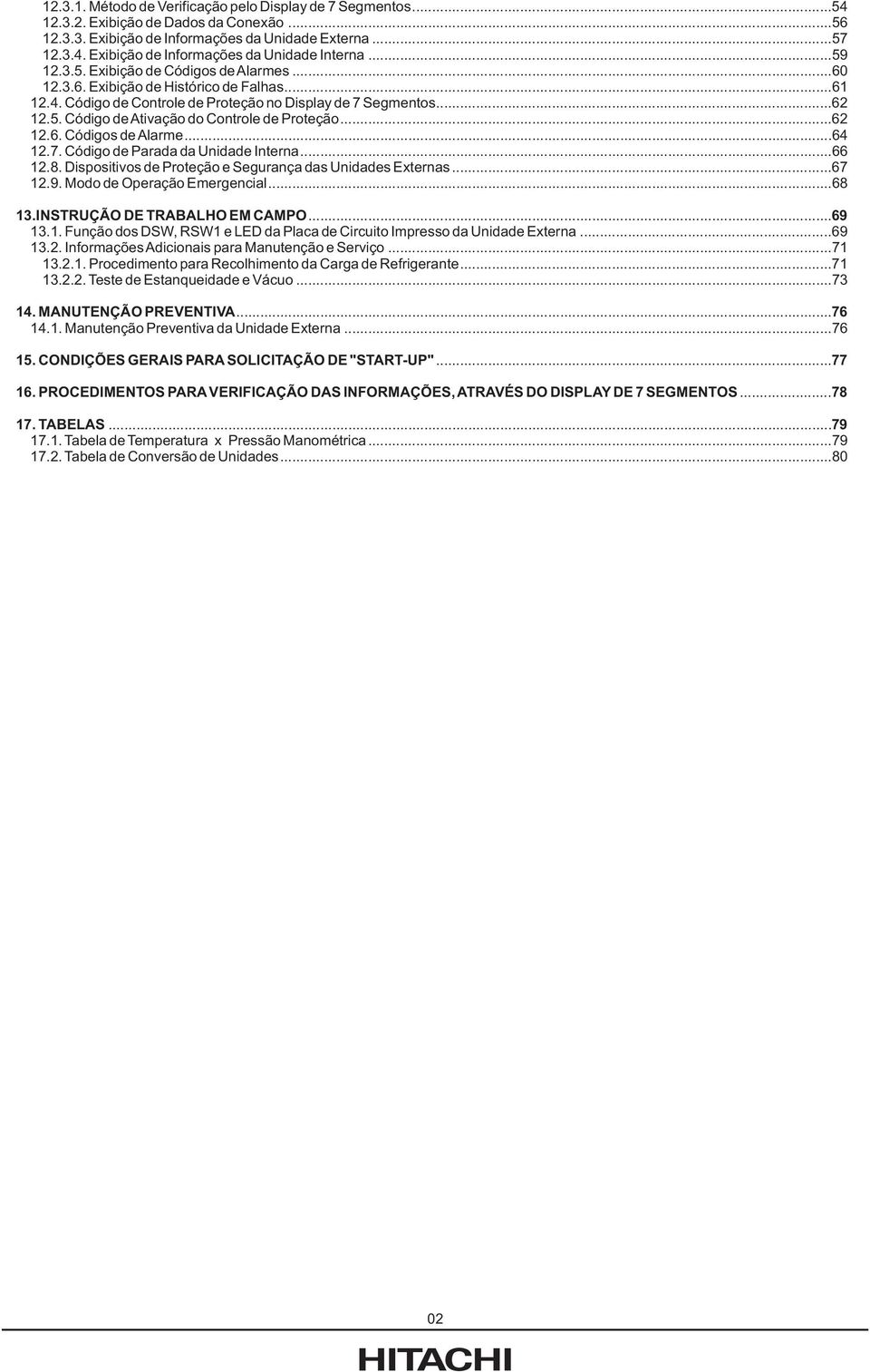 7. Código de Parada da...66 12.8. Dispositivos de Proteção e Segurança das s Externas...67 12.9. Modo de Operação Emergencial...68 13.INSTRUÇÃO DE TRABALHO EM CAMPO... 69 13.1. Função dos DSW, RSW1 e LED da Placa de Circuito Impresso da Externa.