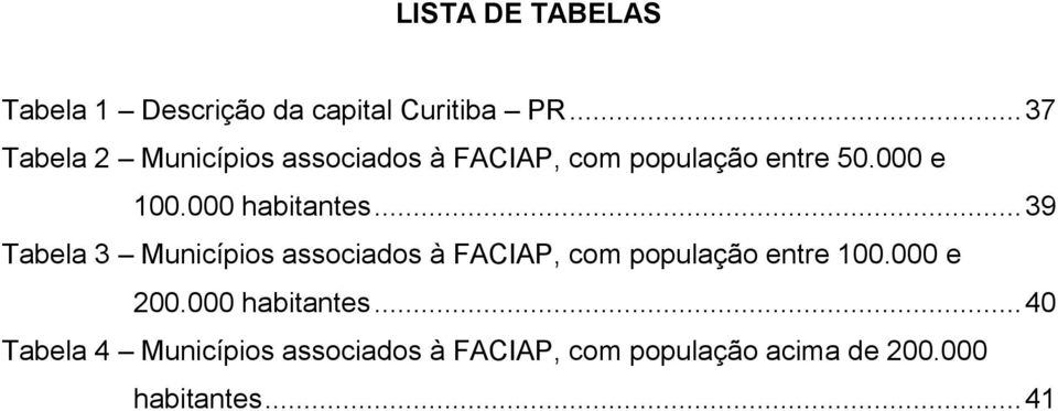 000 habitantes... 39 Tabela 3 Municípios associados à FACIAP, com população entre 100.