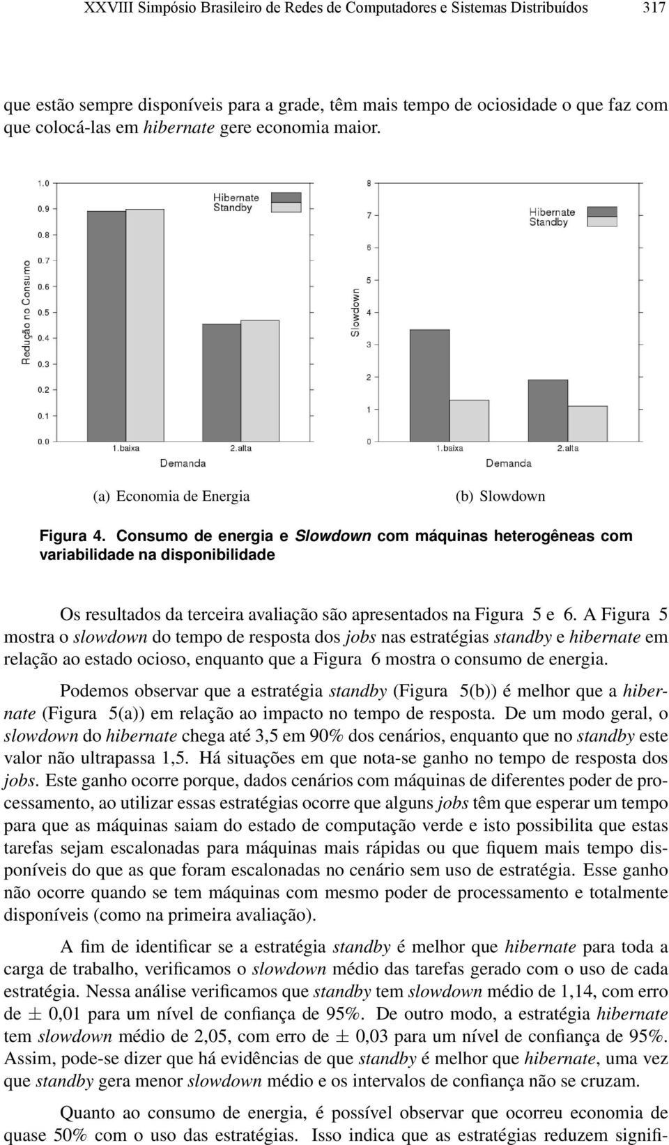 Consumo de energia e Slowdown com máquinas heterogêneas com variabilidade na disponibilidade Os resultados da terceira avaliação são apresentados na Figura 5 e 6.