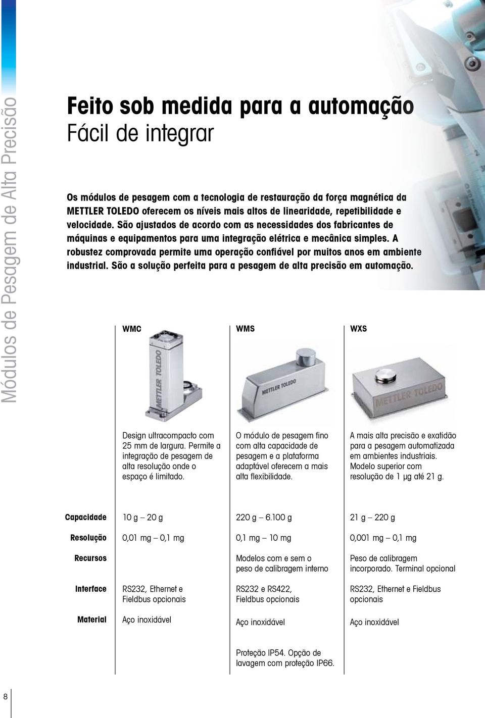 A robustez comprovada permite uma operação confiável por muitos anos em ambiente industrial. São a solução perfeita para a pesagem de alta precisão em automação.