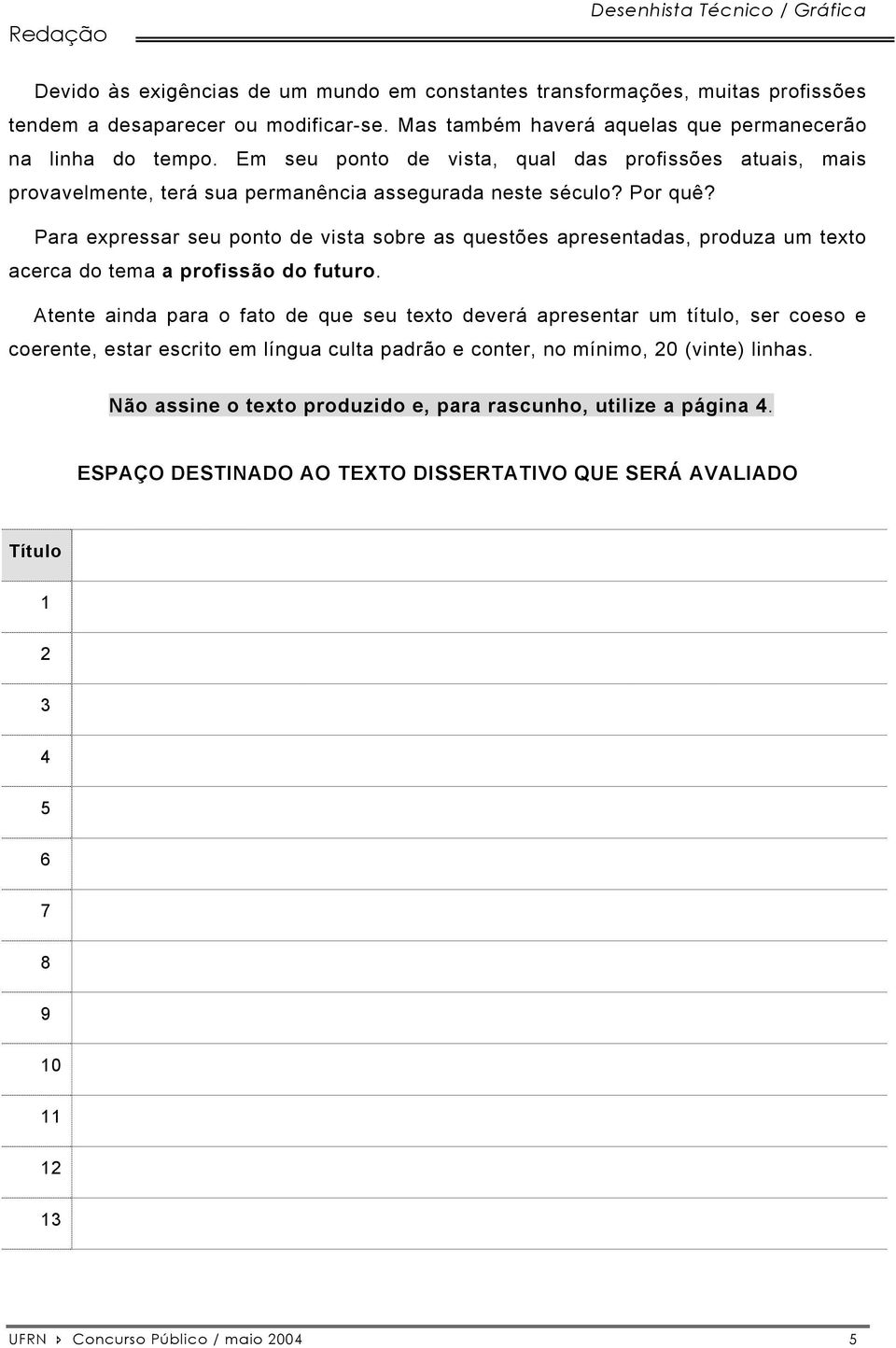 Para expressar seu ponto de vista sobre as questões apresentadas, produza um texto acerca do tema a profissão do futuro.