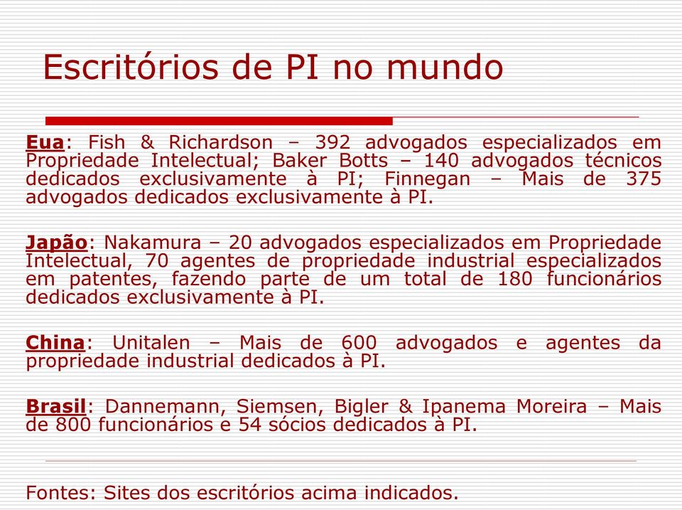 Japão: Nakamura 20 advogados especializados em Propriedade Intelectual, 70 agentes de propriedade industrial especializados em patentes, fazendo parte de um total de 180