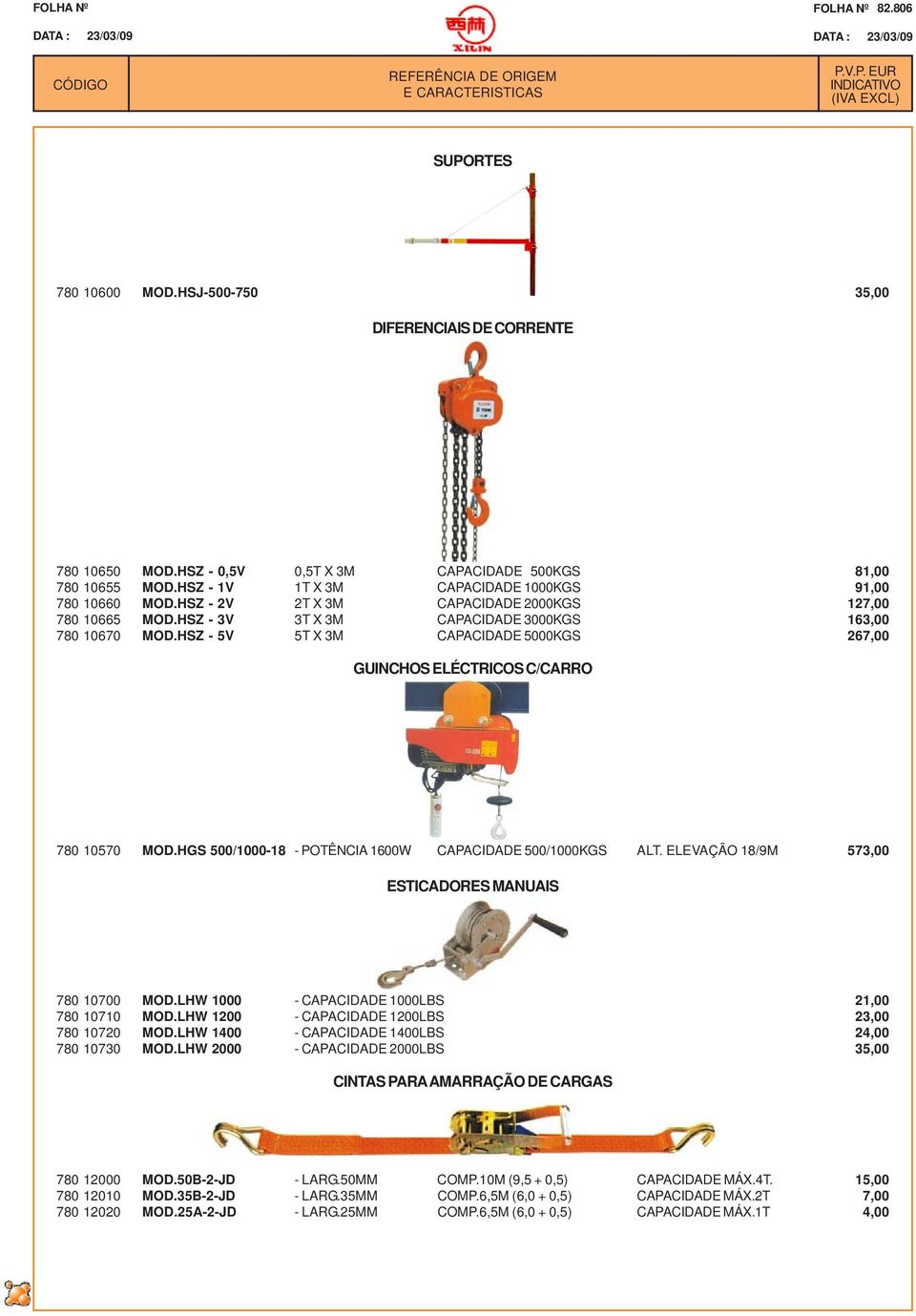 HSZ - 5V 5T X 3M CAPACIDADE 5000KGS 267,00 GUINCHOS ELÉCTRICOS C/CARRO 780 10570 MOD.HGS 500/1000-18 - POTÊNCIA 1600W CAPACIDADE 500/1000KGS ALT.