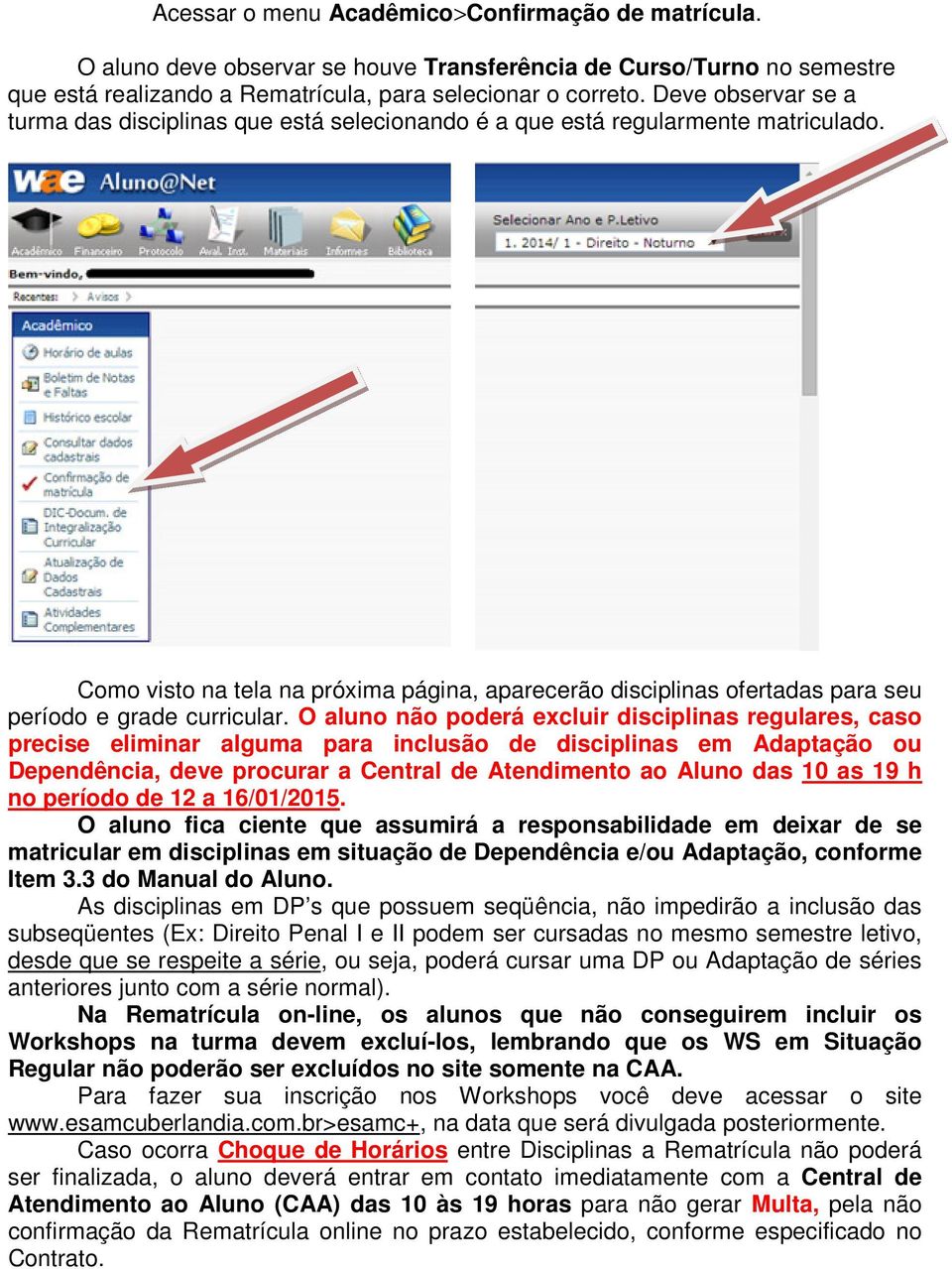 Como visto na tela na próxima página, aparecerão disciplinas ofertadas para seu período e grade curricular.