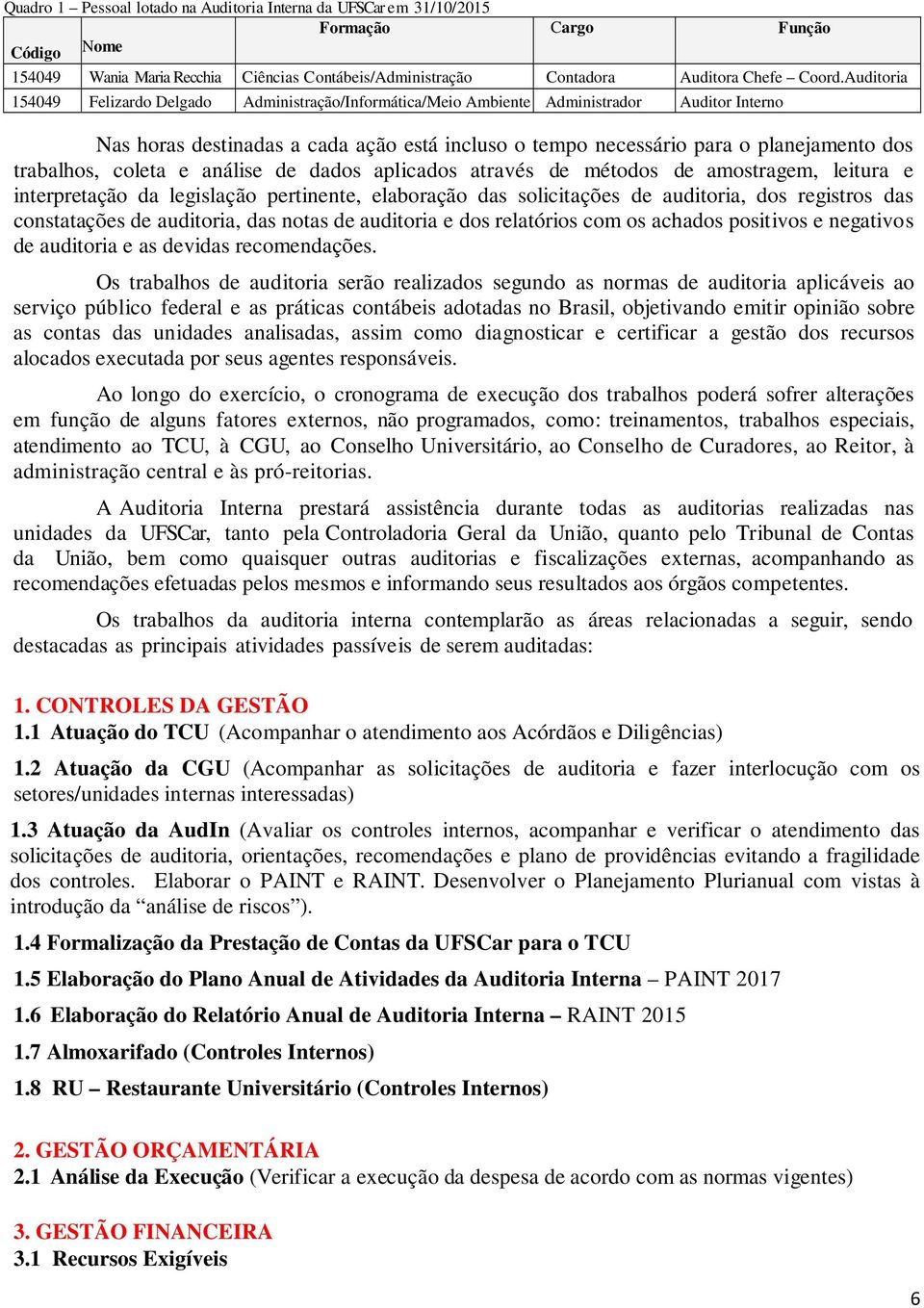 trabalhos, coleta e análise de dados aplicados através de métodos de amostragem, leitura e interpretação da legislação pertinente, elaboração das solicitações de auditoria, dos registros das