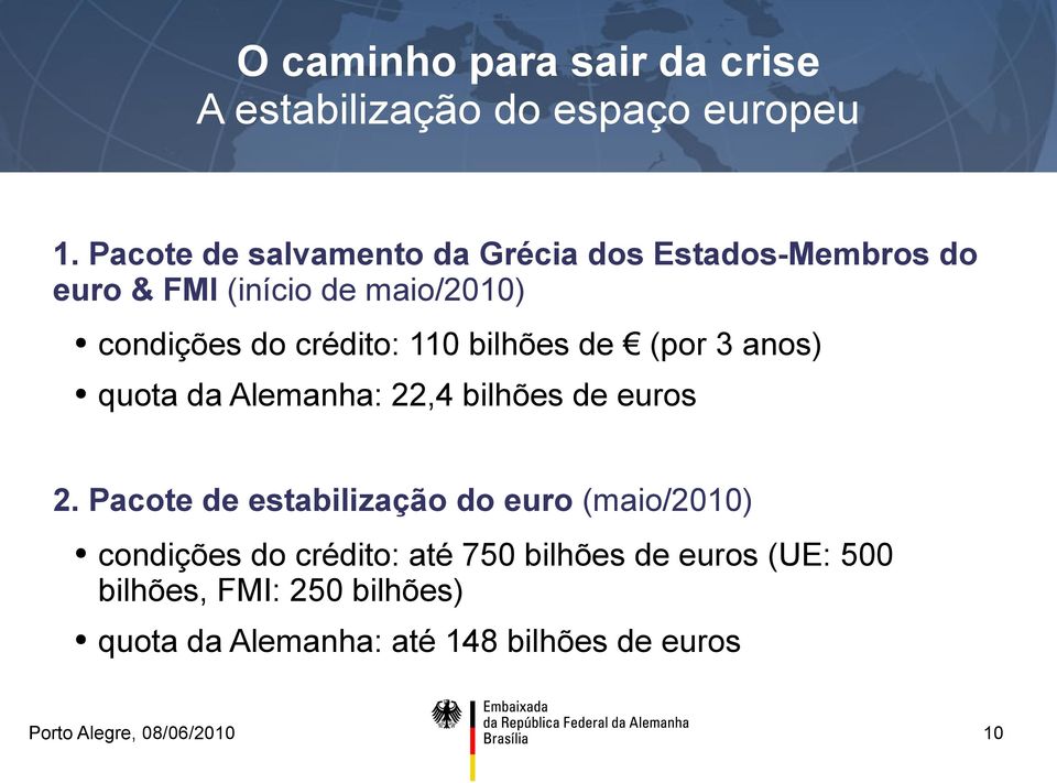 crédito: 110 bilhões de (por 3 anos) quota da Alemanha: 22,4 bilhões de euros 2.