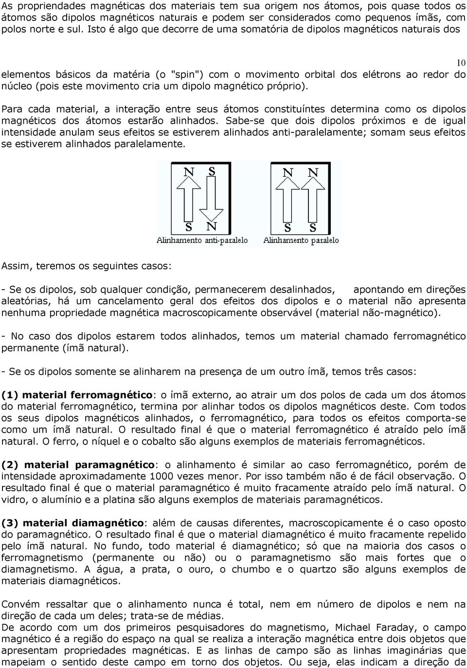 cria um dipolo magnético próprio). Para cada material, a interação entre seus átomos constituíntes determina como os dipolos magnéticos dos átomos estarão alinhados.