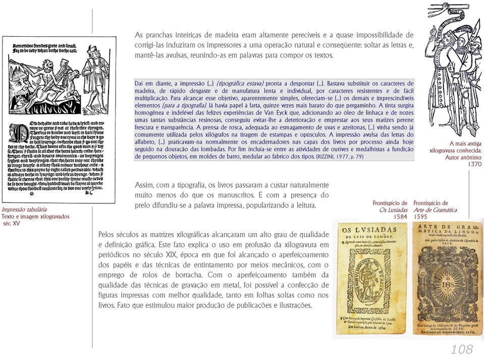 (tipográfica estava) pronta a despontar (...). Bastava substituir os caracteres de madeira, de rápido desgaste e de manufatura lenta e individual, por caracteres resistentes e de fácil multiplicação.