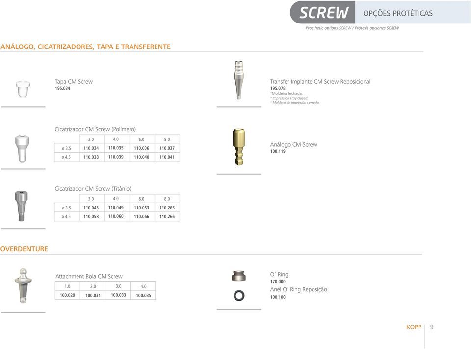 038 110.035 110.039 6.0 110.036 110.040 8.0 110.037 110.041 Análogo CM Screw 100.119 Cicatrizador CM Screw (Titânio) 2.0 6.0 8.0 ø 3.5 110.045 110.049 110.