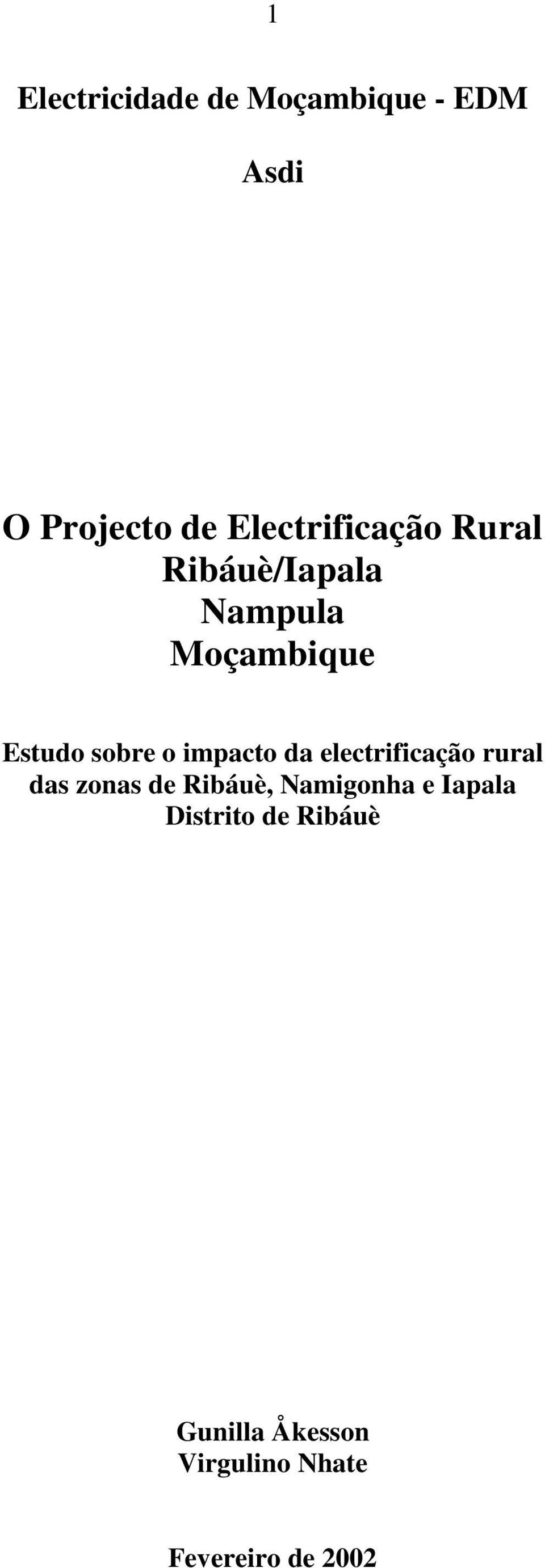 sobre o impacto da electrificação rural das zonas de Ribáuè,