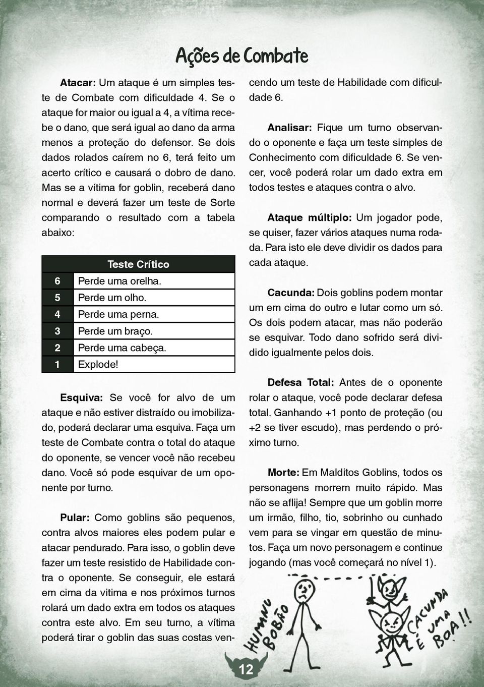 Se dois dados rolados caírem no 6, terá feito um acerto crítico e causará o dobro de dano.