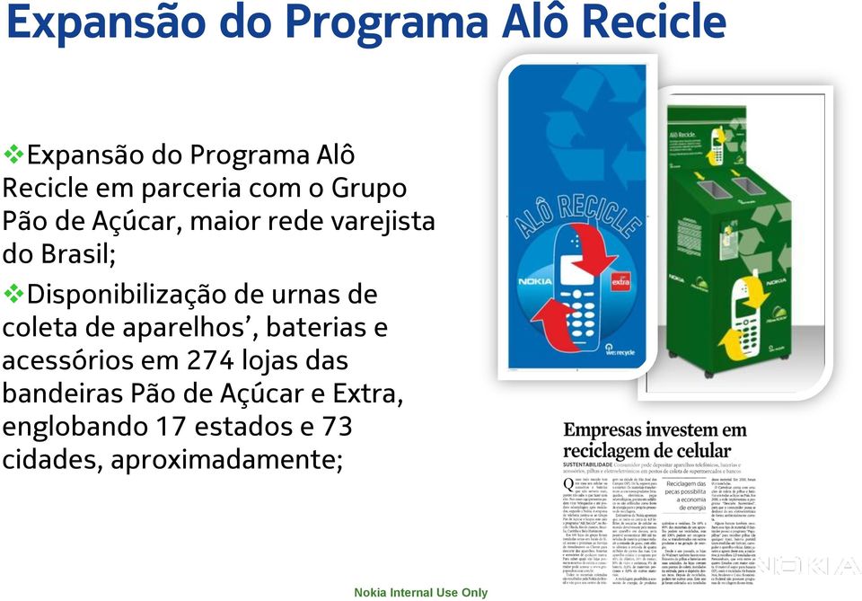 de coleta de aparelhos, baterias e acessórios em 274 lojas das bandeiras Pão de