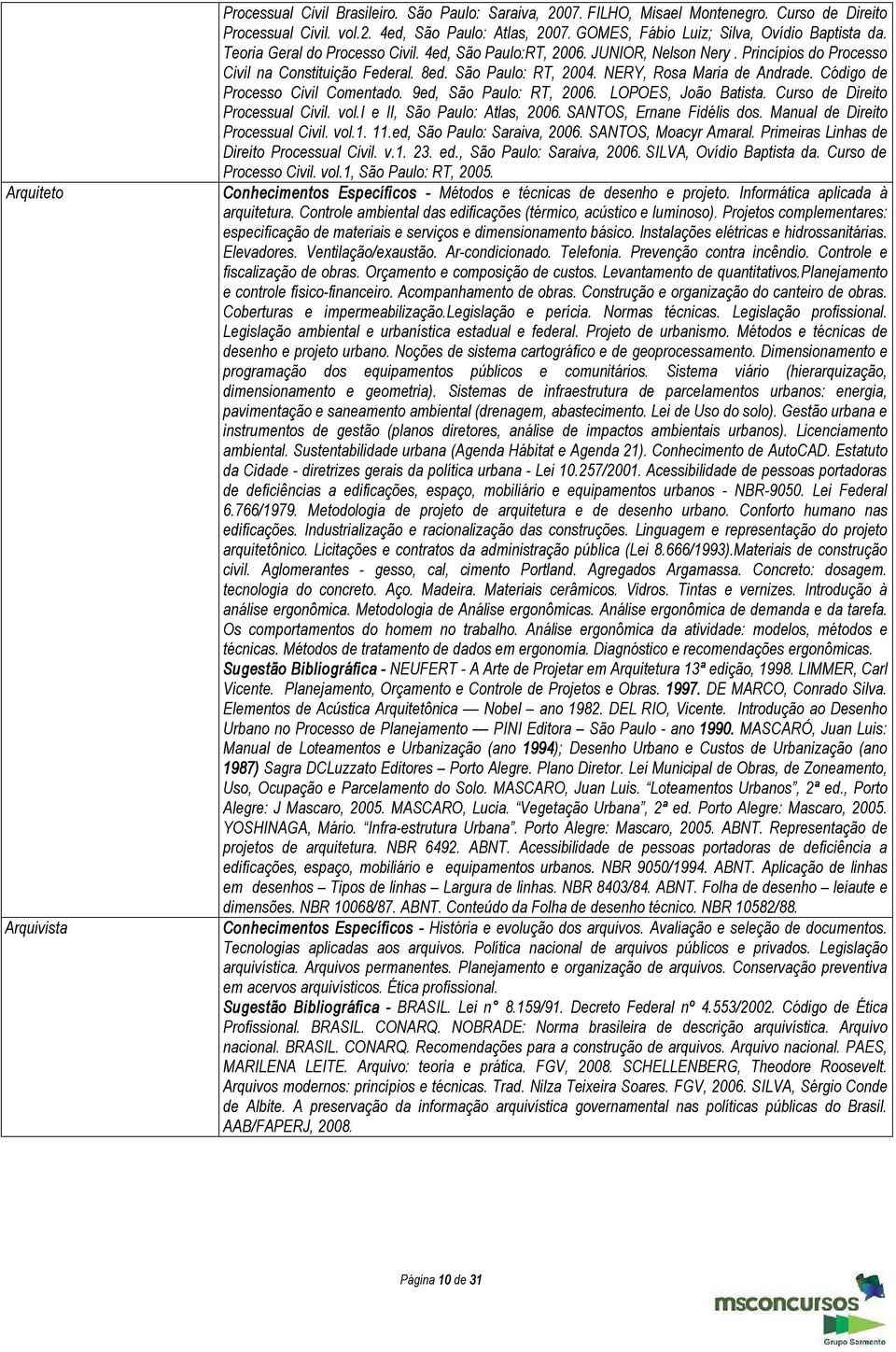 São Paulo: RT, 2004. NERY, Rosa Maria de Andrade. Código de Processo Civil Comentado. 9ed, São Paulo: RT, 2006. LOPOES, João Batista. Curso de Direito Processual Civil. vol.