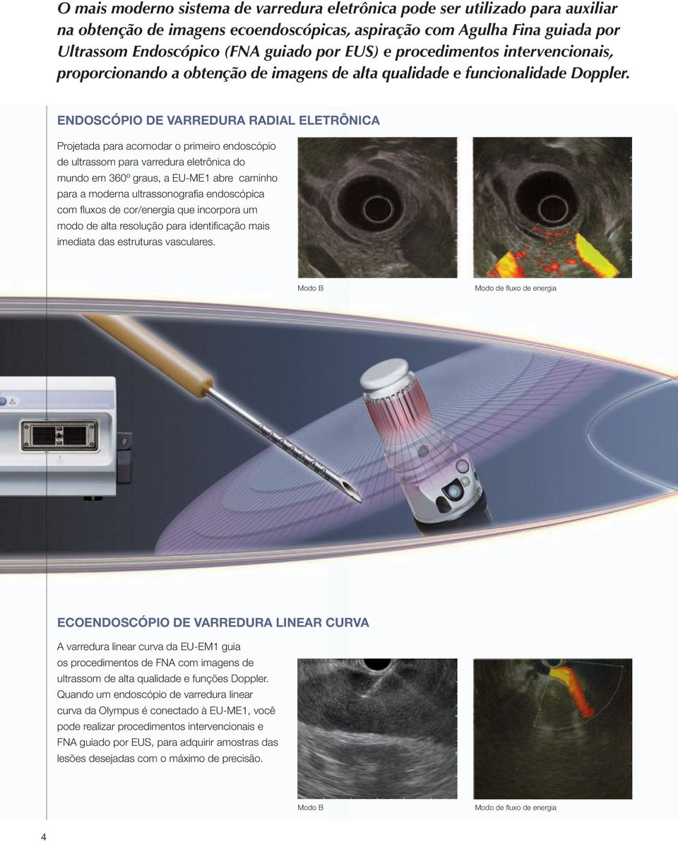 ENDOSCÓPIO DE VARREDURA RADIAL ELETRÔNICA Projetada para acomodar o primeiro endoscópio de ultrassom para varredura eletrônica do mundo em 360º graus, a EU-ME1 abre caminho para a moderna