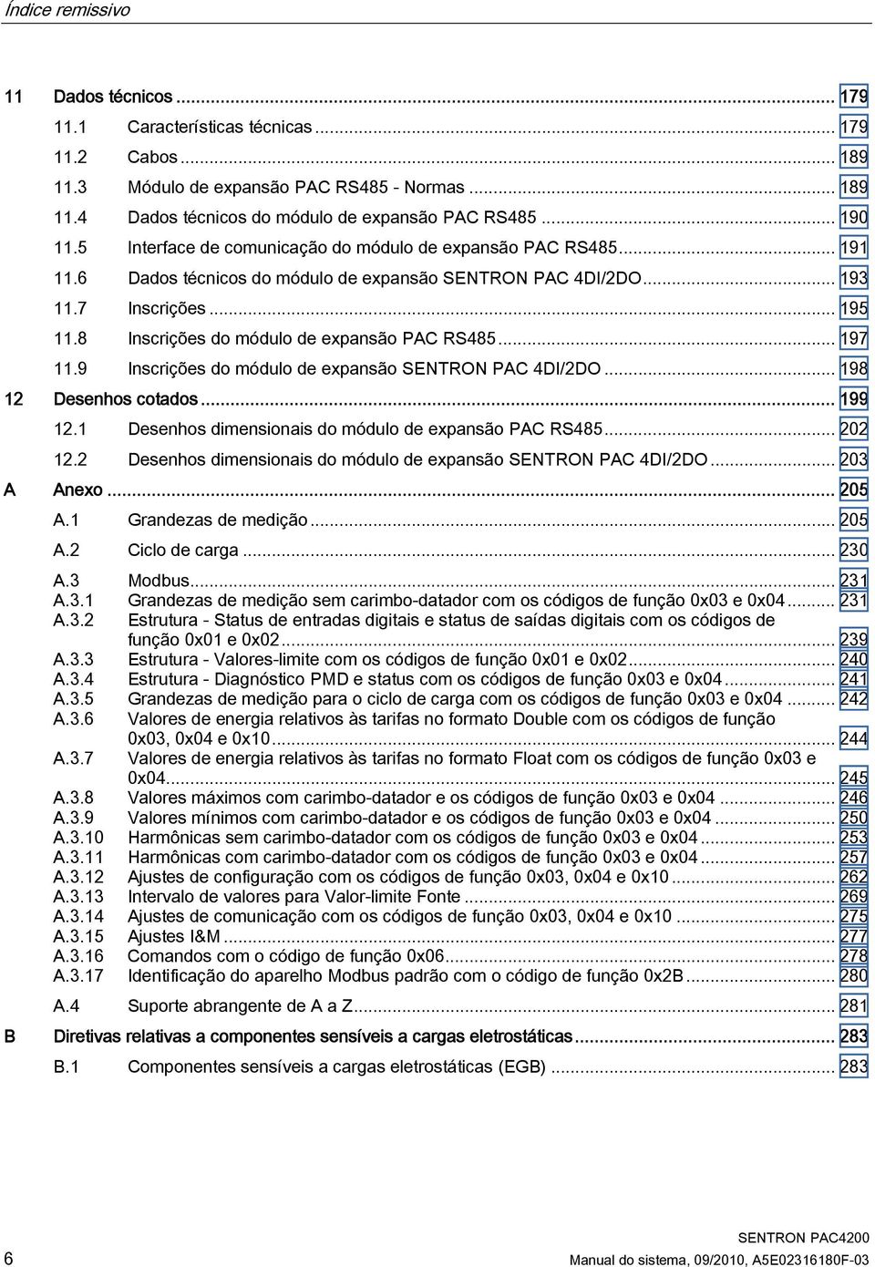 8 Inscrições do módulo de expansão PAC RS485... 197 11.9 Inscrições do módulo de expansão SENTRON PAC 4DI/2DO... 198 12 Desenhos cotados... 199 12.